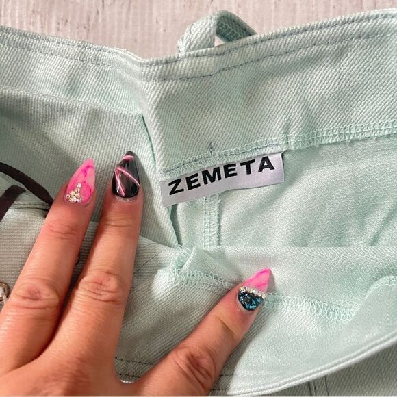 NWT Zemeta y2k flare leg mint tiffany blue cherub jeans Sz S GORGEOUS - Picture 6 of 8